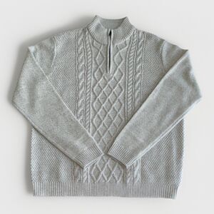 Mens Emerald Isle Gray Wool Blend Cable Knit 1/4 Zip Mock Neck Sweater Size 2XL